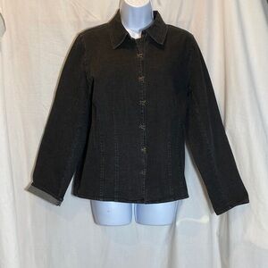 Denim & Co. Unique Black Fitted Denim Crosstretch Jacket - women-small